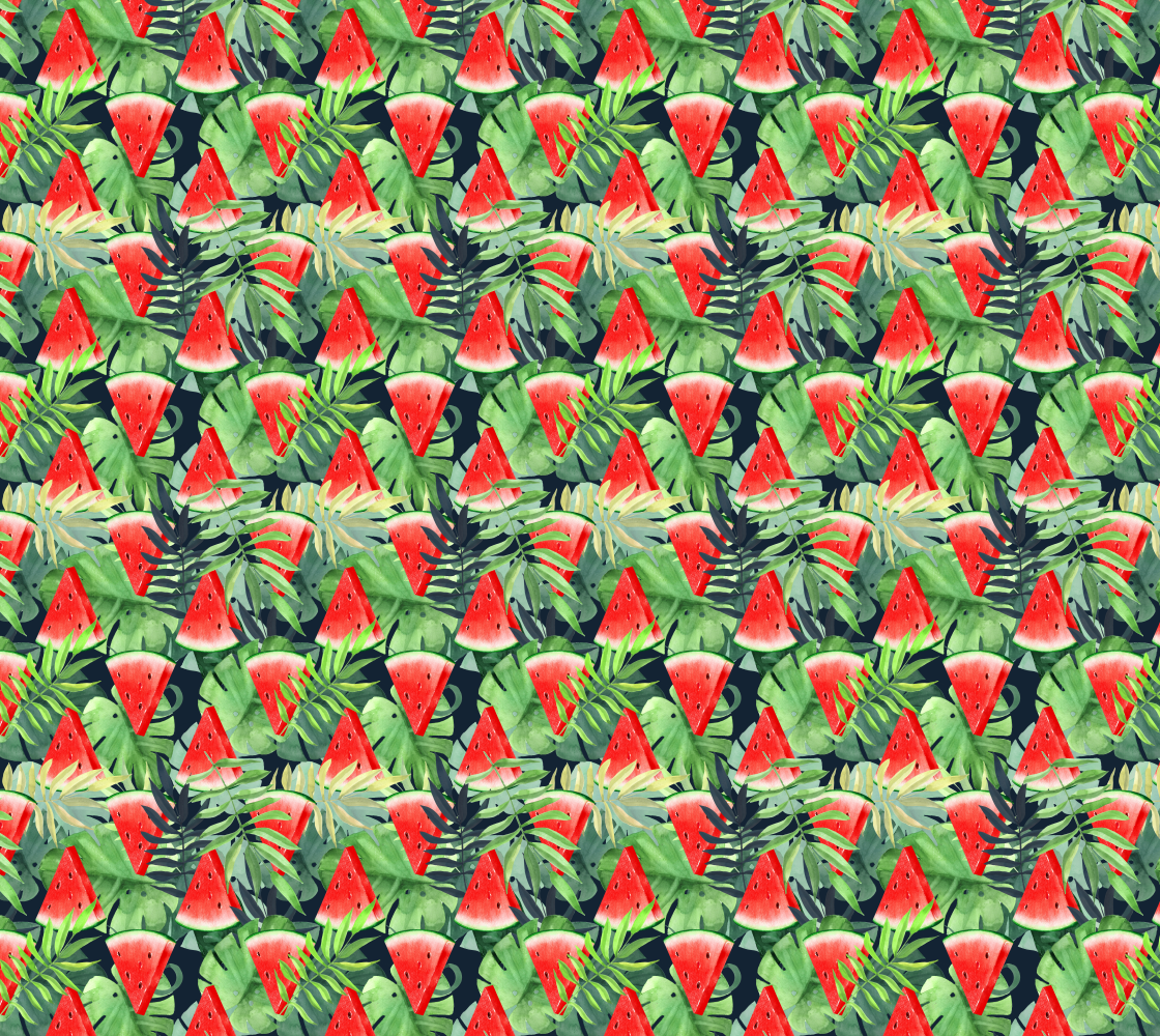 Watermelon and tropical leaves preview