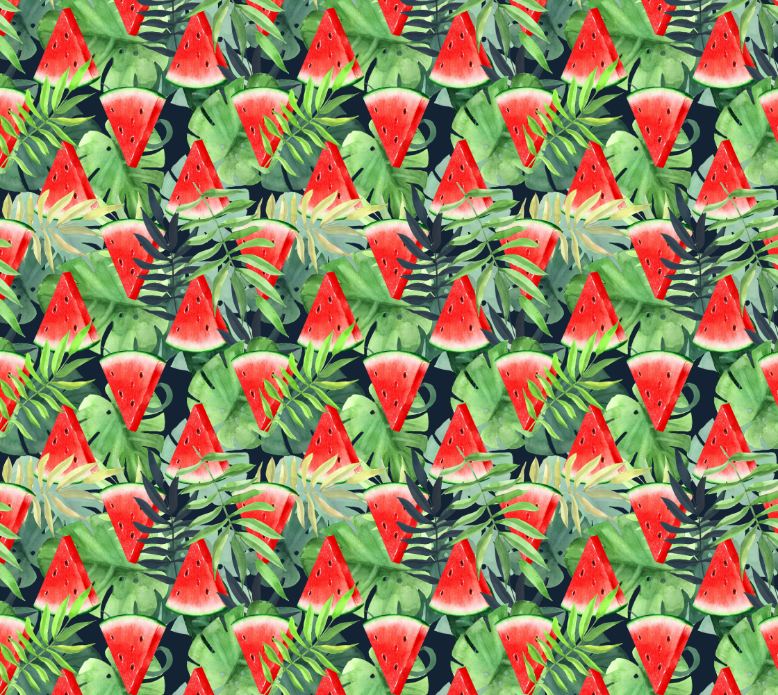 Watermelon and tropical leaves (scale 2) preview