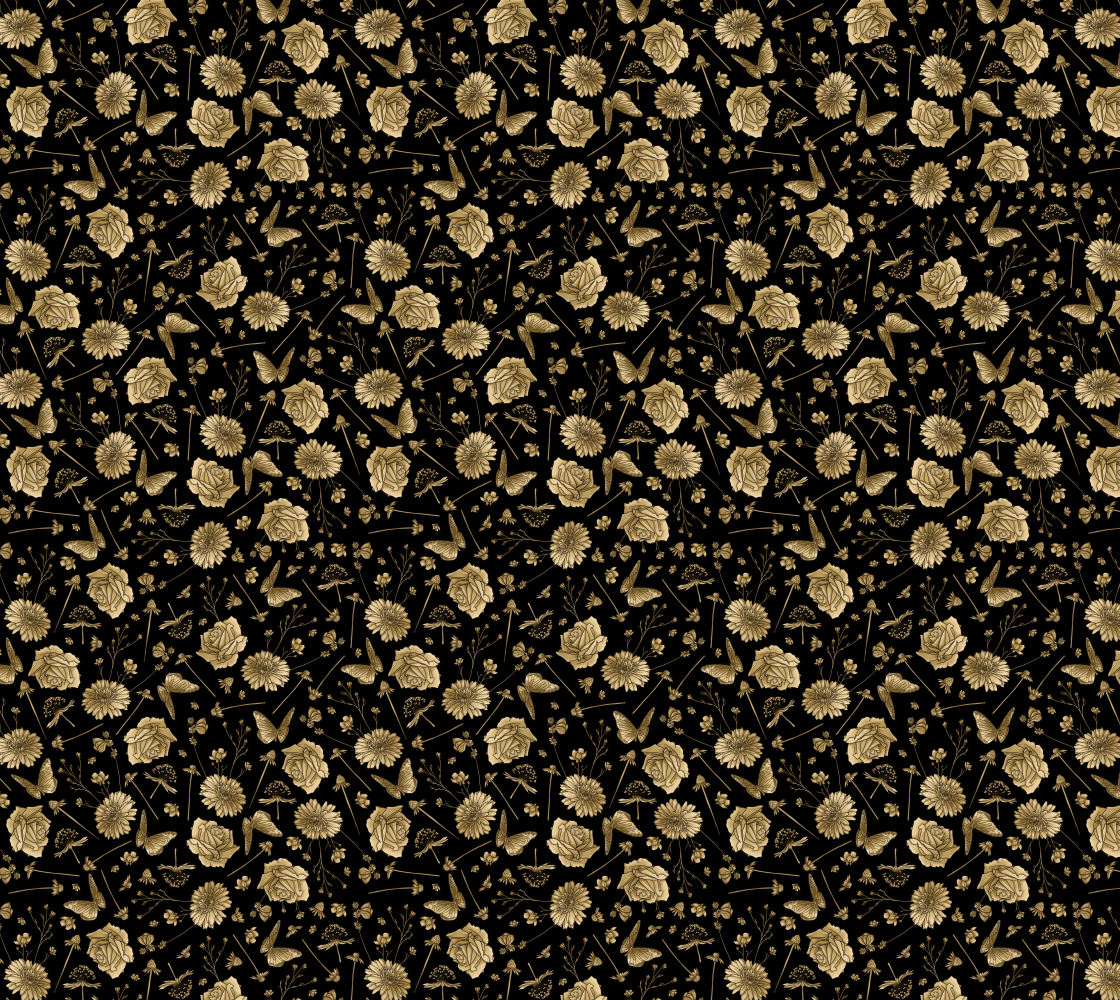 Petal to the metal black & gold tossed fabric preview