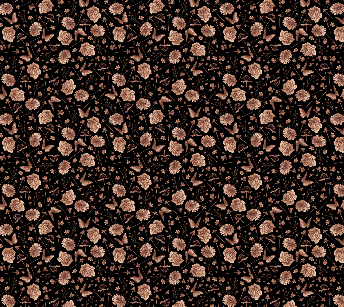 Petal to the metal black & rose gold tossed fabric preview