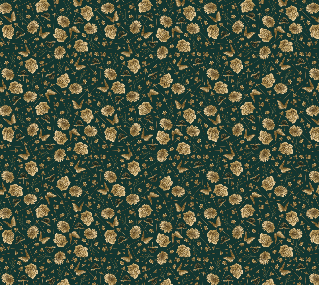 Petal to the metal emerald & gold tossed fabric preview