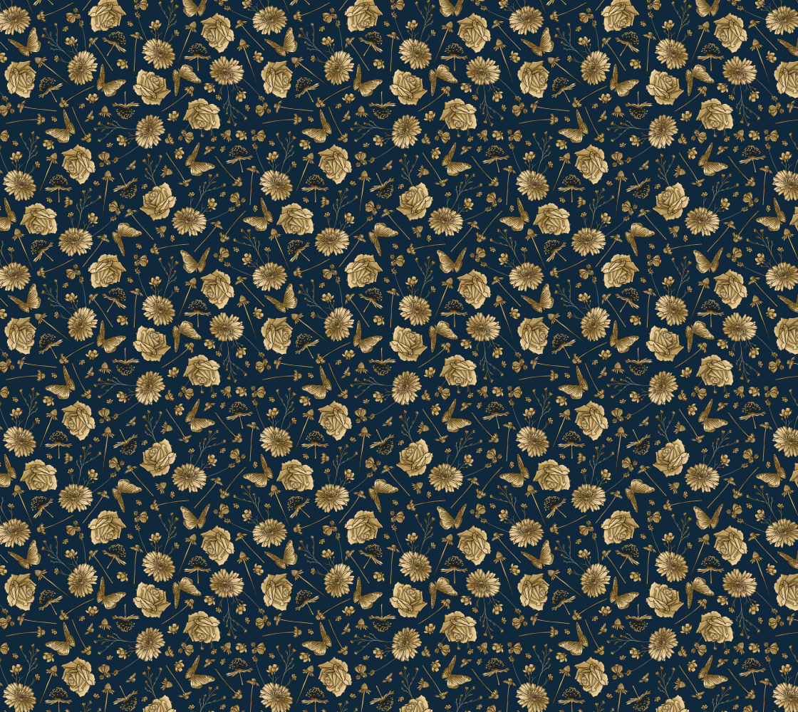 Petal to the metal navy & gold tossed fabric preview