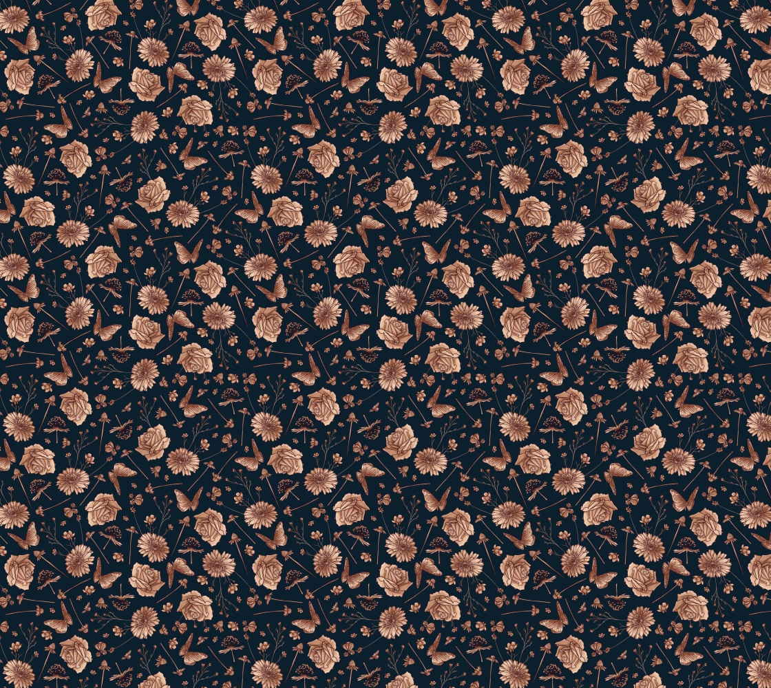Petal to the metal navy & rose gold tossed fabric preview
