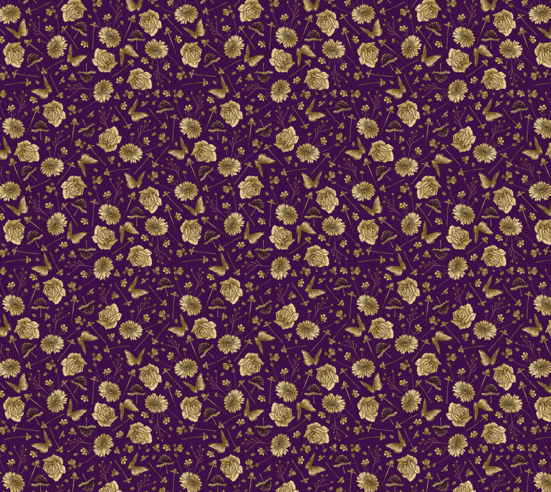 Petal to the metal violet & gold tossed fabric preview