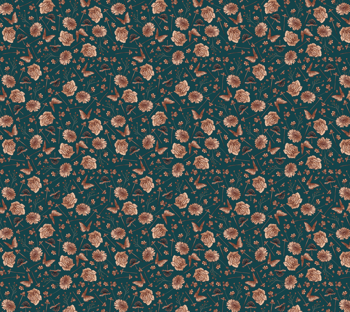 Petal to the metal teal & rose gold tossed fabric preview
