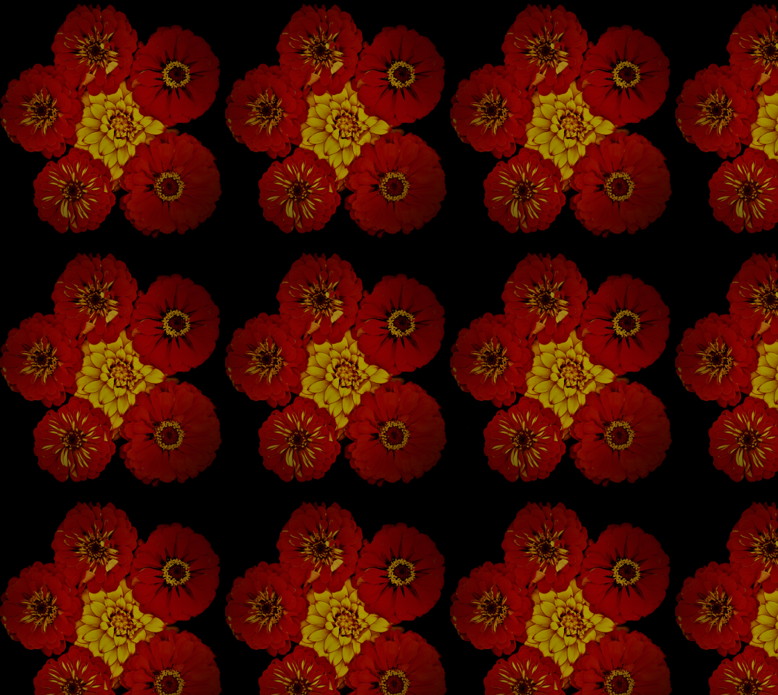 Aperçu de Fabric * Red Zinnia Yellow Dahlia Floral Sewing Project Fabric