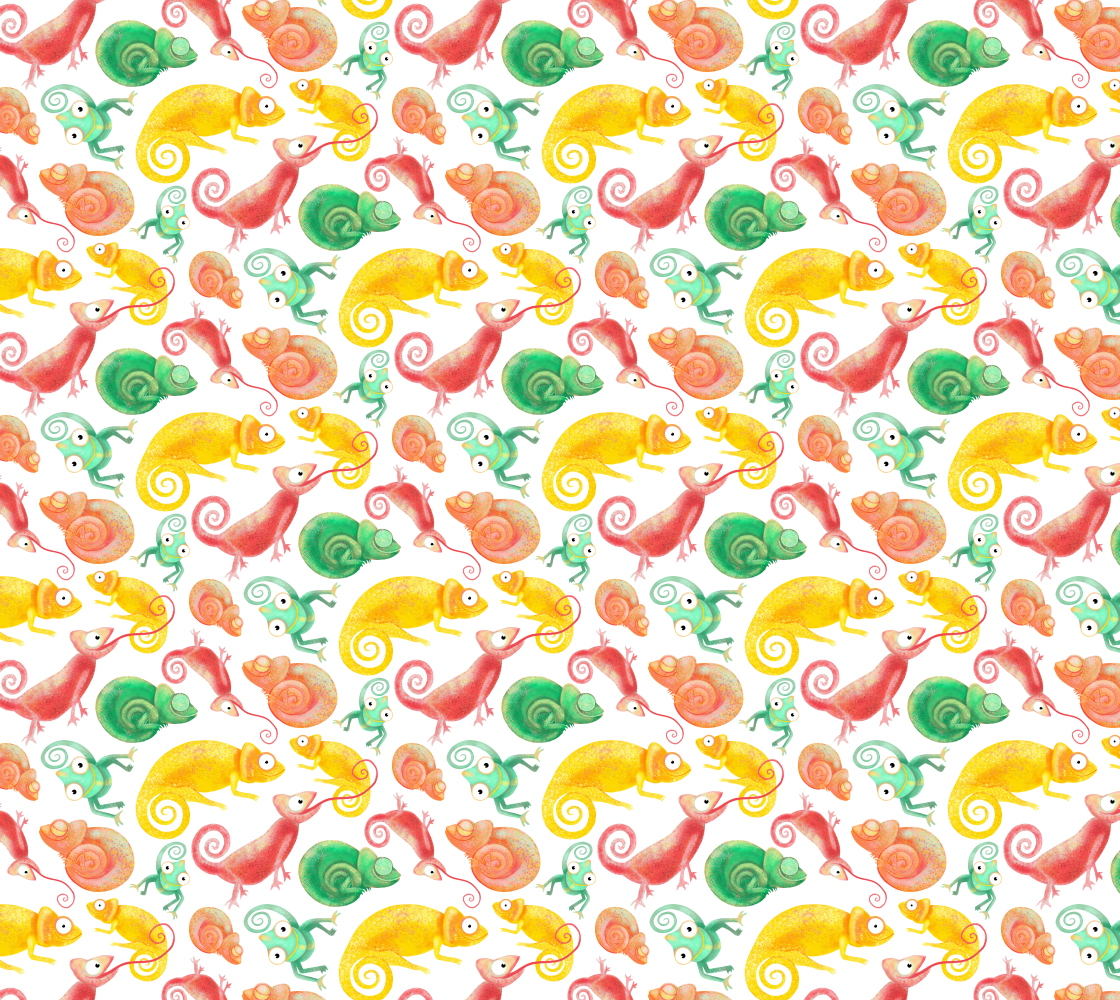 Cute Chameleons Fabric (white background) thumbnail #1