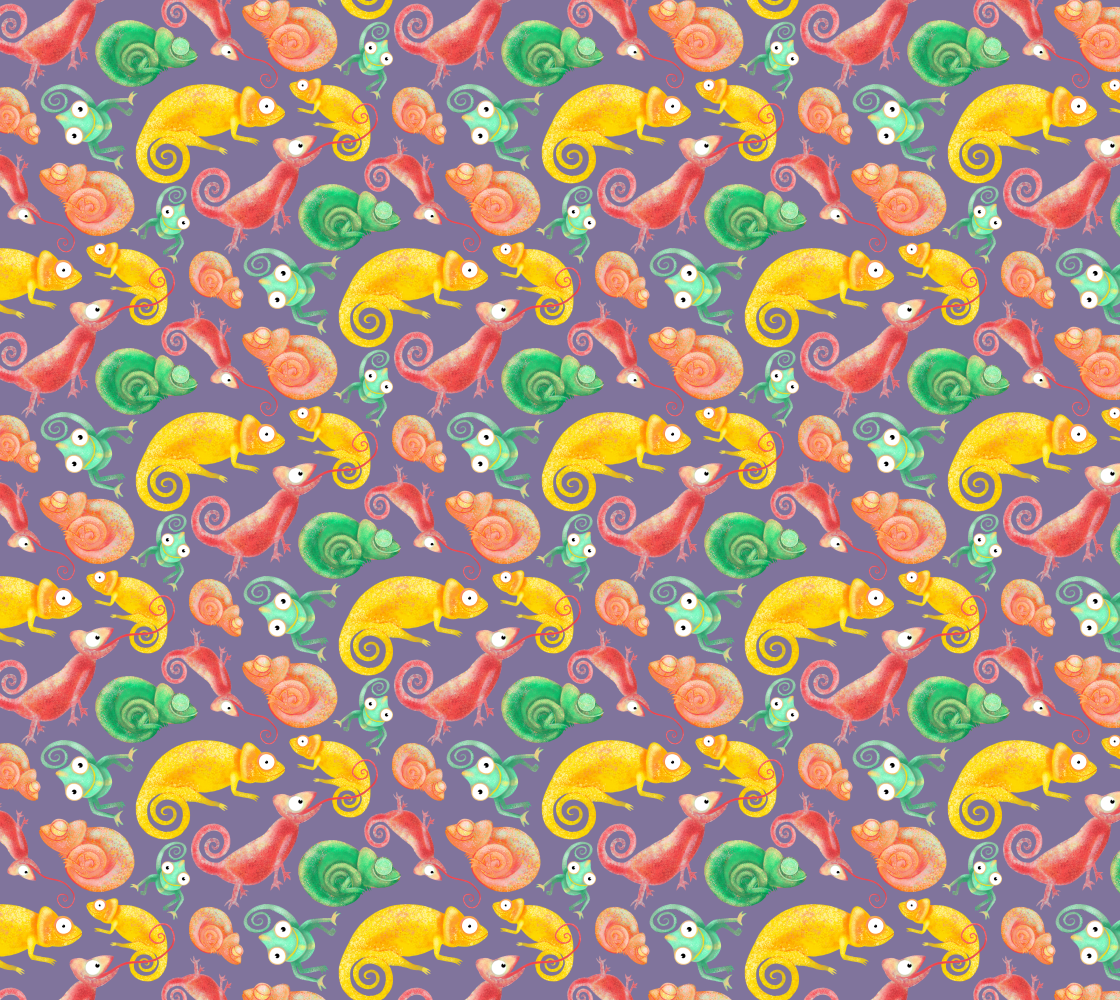 Cute Chameleons Fabric (Purple) thumbnail #1