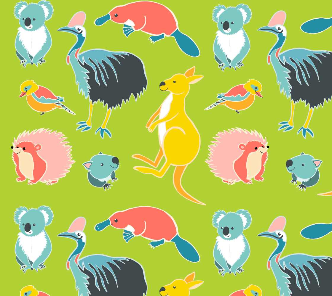 Aussie Animals Fabric (Lime) preview