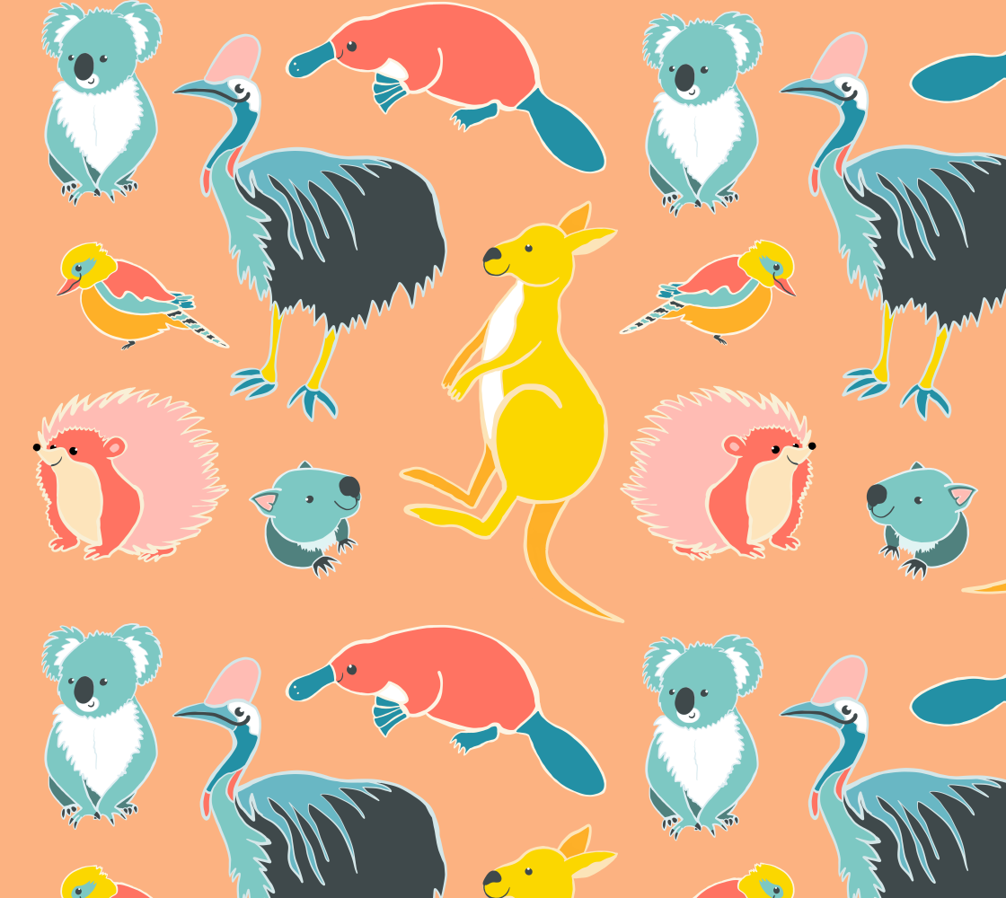 Aussie Animals Fabric (Peach) preview