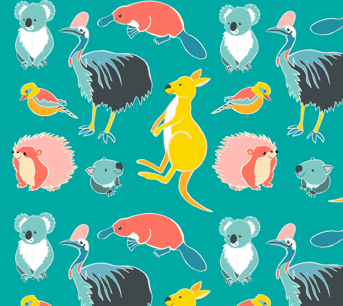 Aussie Animals Fabric (Teal) preview