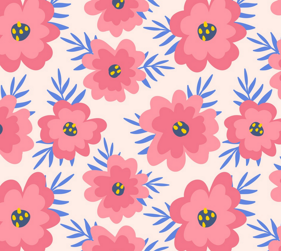 Aperçu de Beautiful Pink Flowers and Blue Leaves - perfect for apparel, accessories, home decor