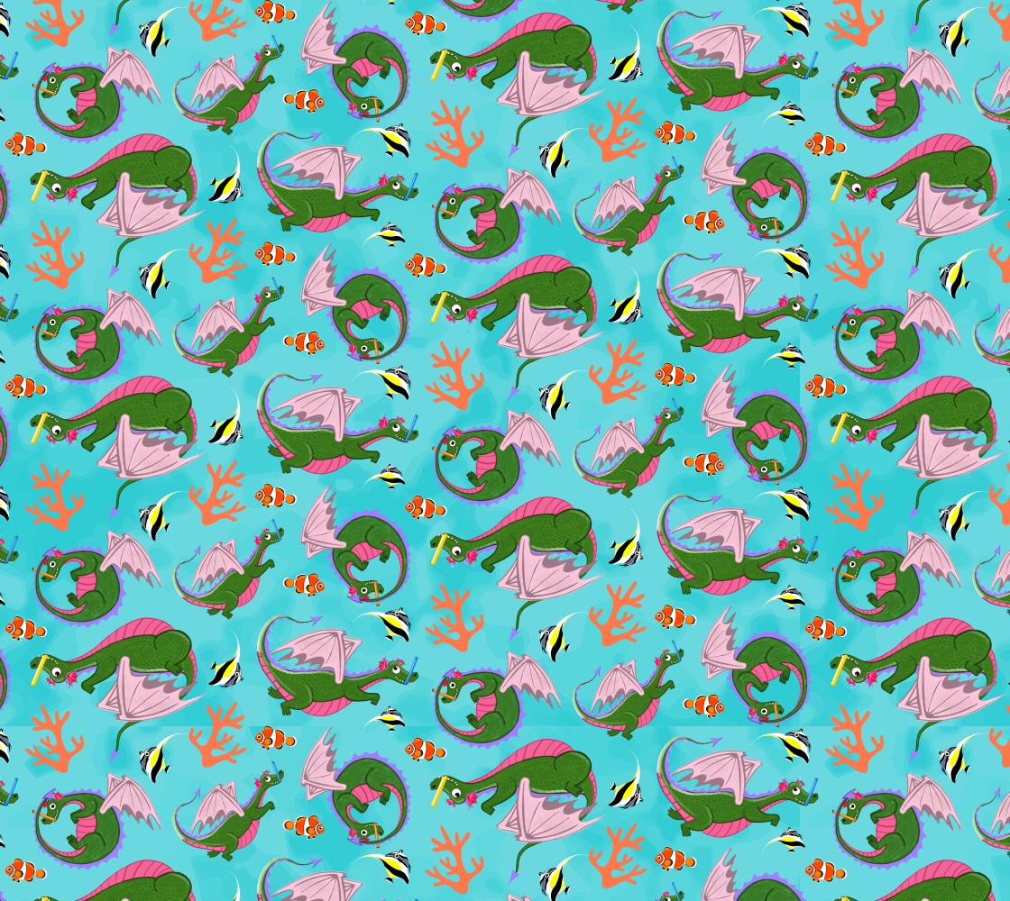 Snorkelling Dragons Fabric preview