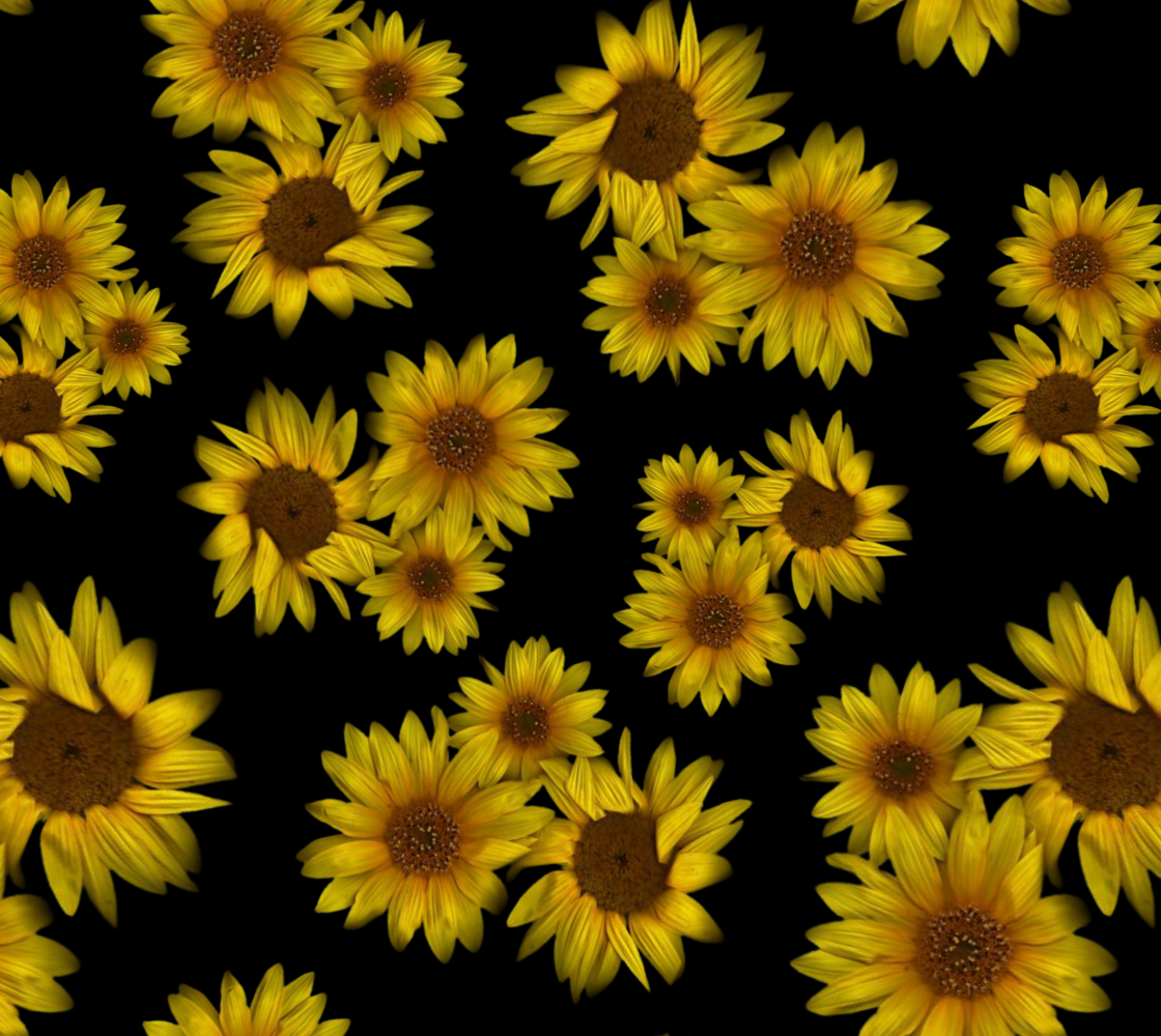 Fabric * Yellow Sunflowers on Black Background * Normal Repeat  Miniature #1