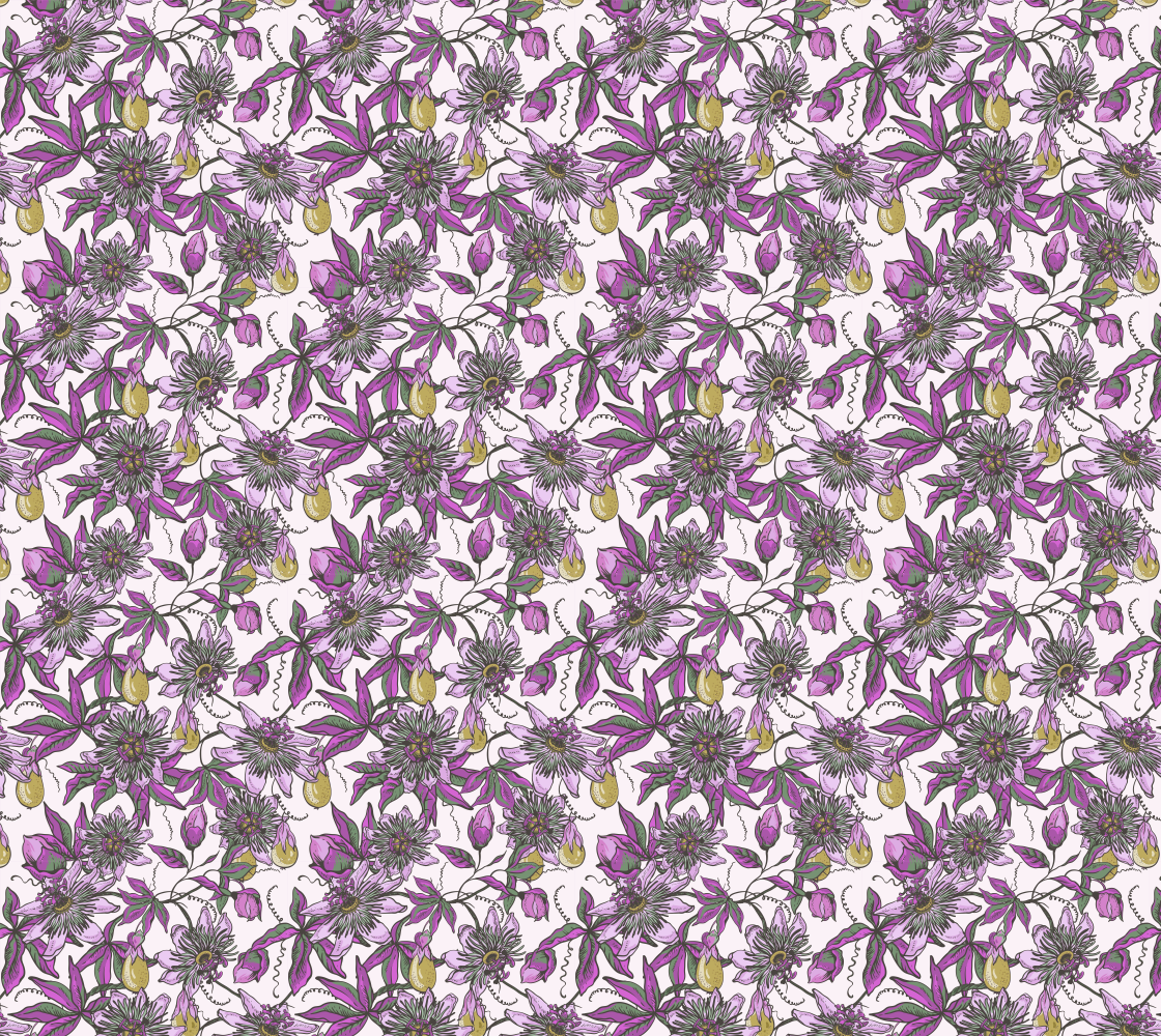 Aperçu de Purple Flowers And Golden Pears Silk
