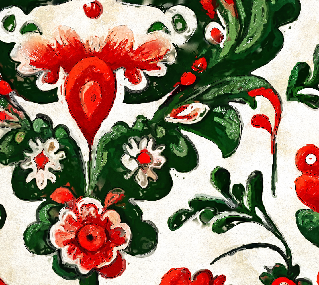 Aperçu de fabric folklore motif red flowers