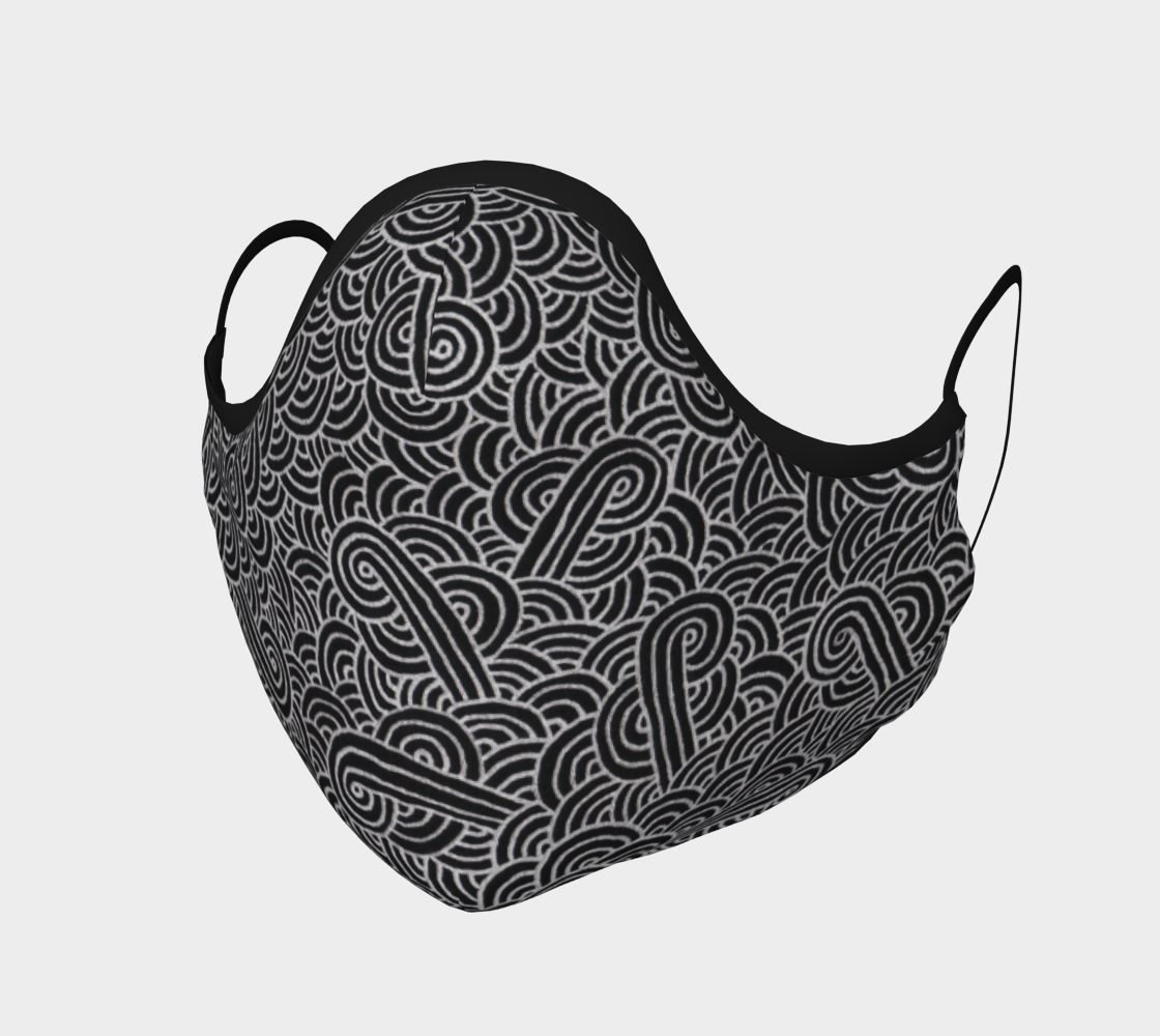 Faux silver and black swirls doodles Face Covering aperçu