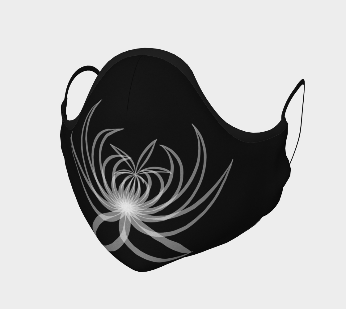 White Flower on Black Face Mask Covering preview #1