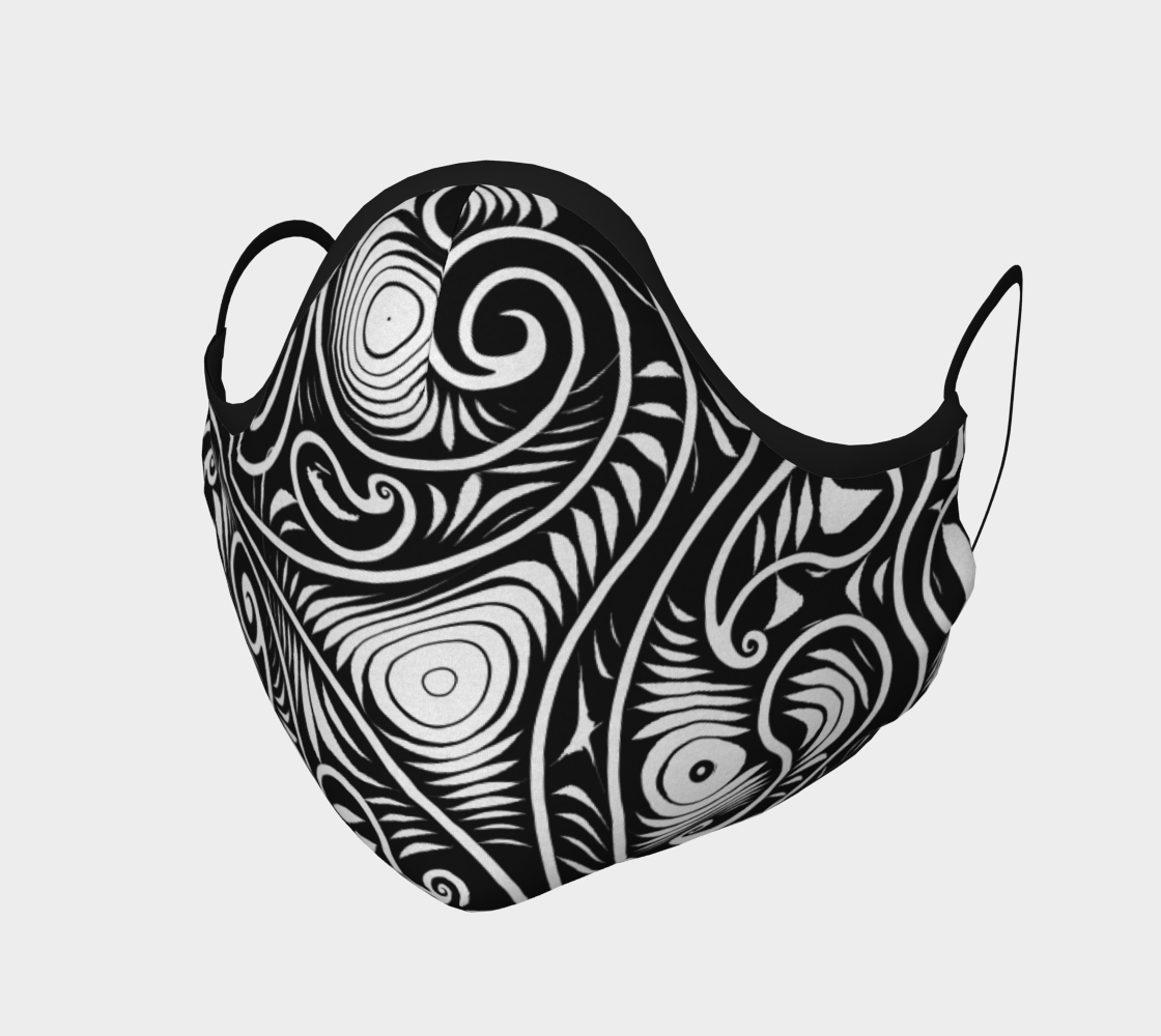 Black and White Spirals and Swirls Pattern Face Mask preview #1