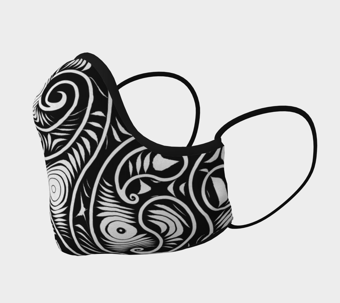 Black and White Spirals and Swirls Pattern Face Mask preview #2