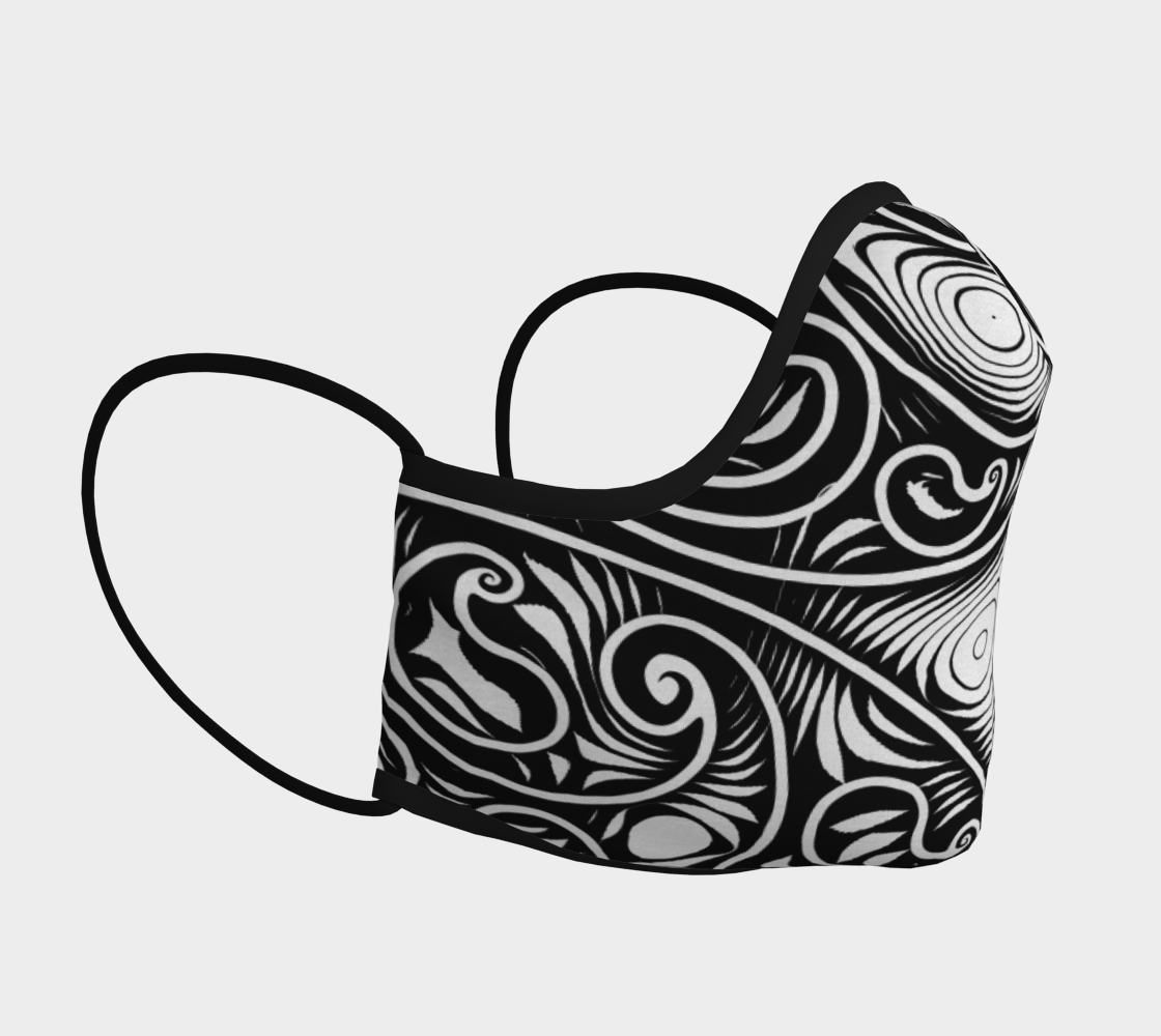 Black and White Spirals and Swirls Pattern Face Mask preview #3