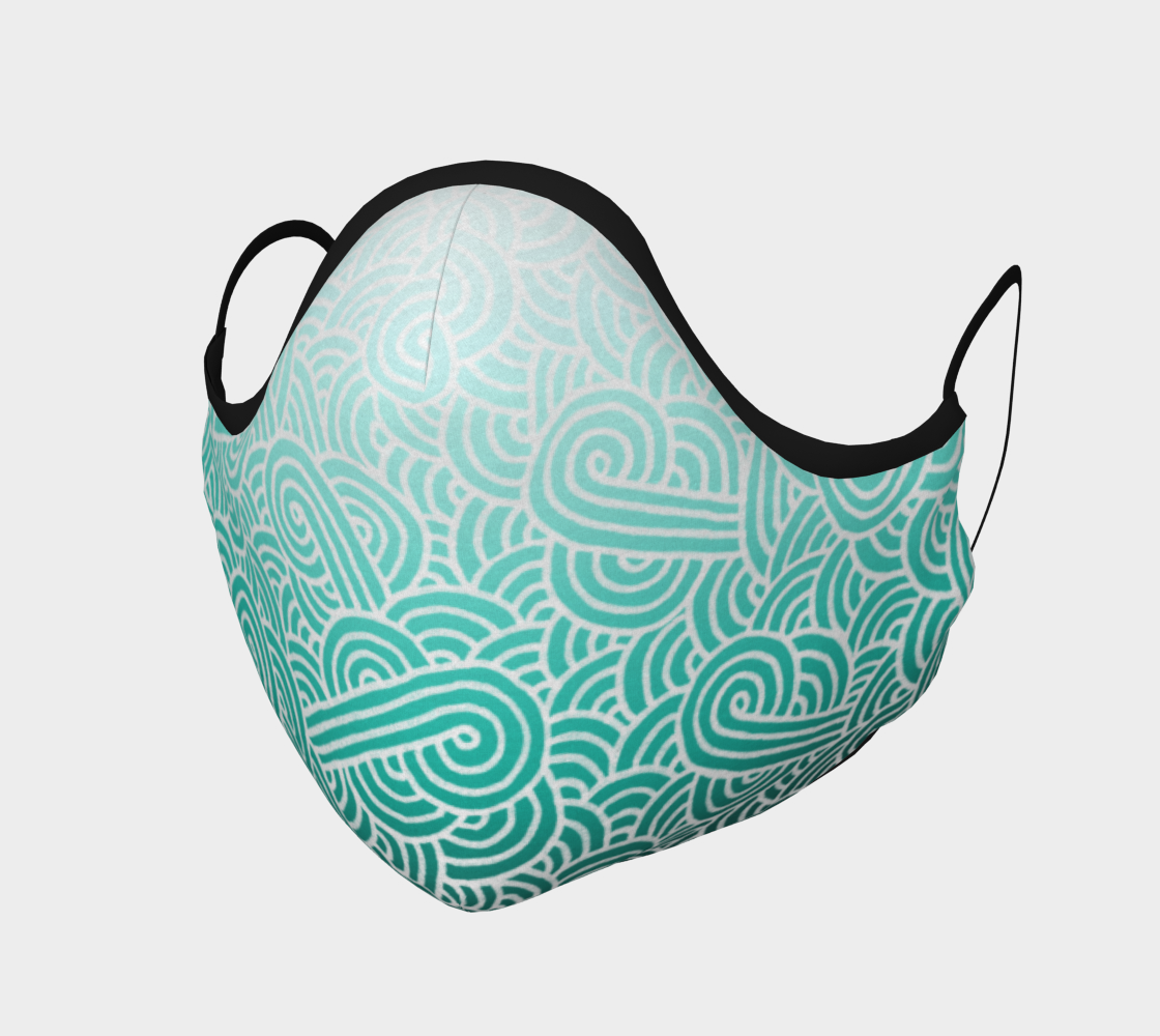 Ombré teal blue and white swirls doodles Face Covering aperçu