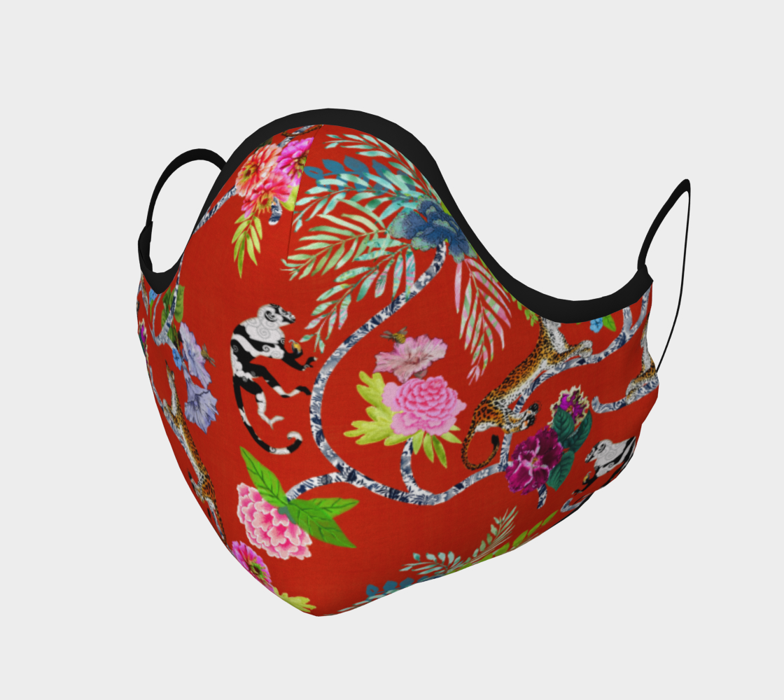 Aperçu de Chinoiserie Face Covering Mask - "Chinoiserie Frolic" on Red #1