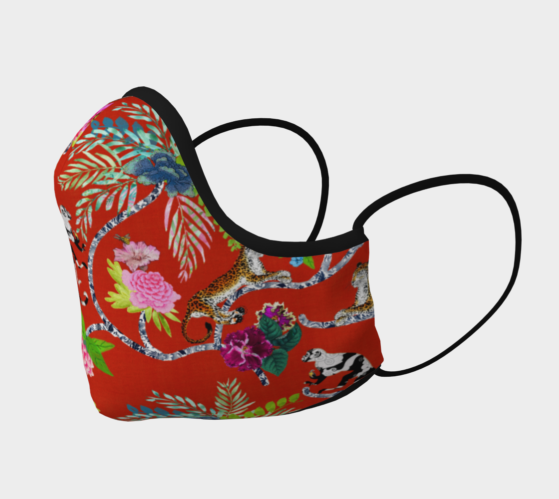 Aperçu de Chinoiserie Face Covering Mask - "Chinoiserie Frolic" on Red #2