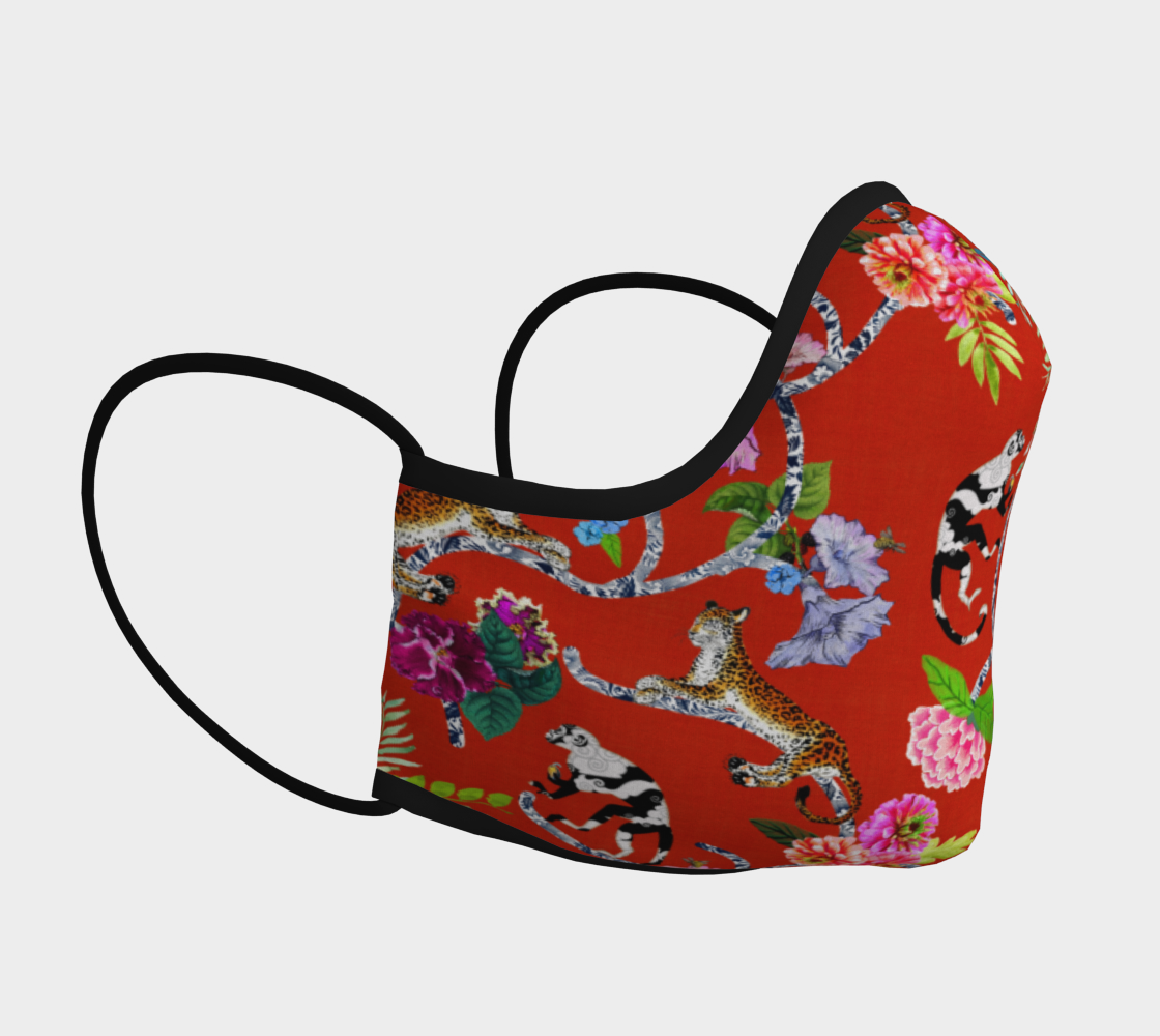 Aperçu de Chinoiserie Face Covering Mask - "Chinoiserie Frolic" on Red #3