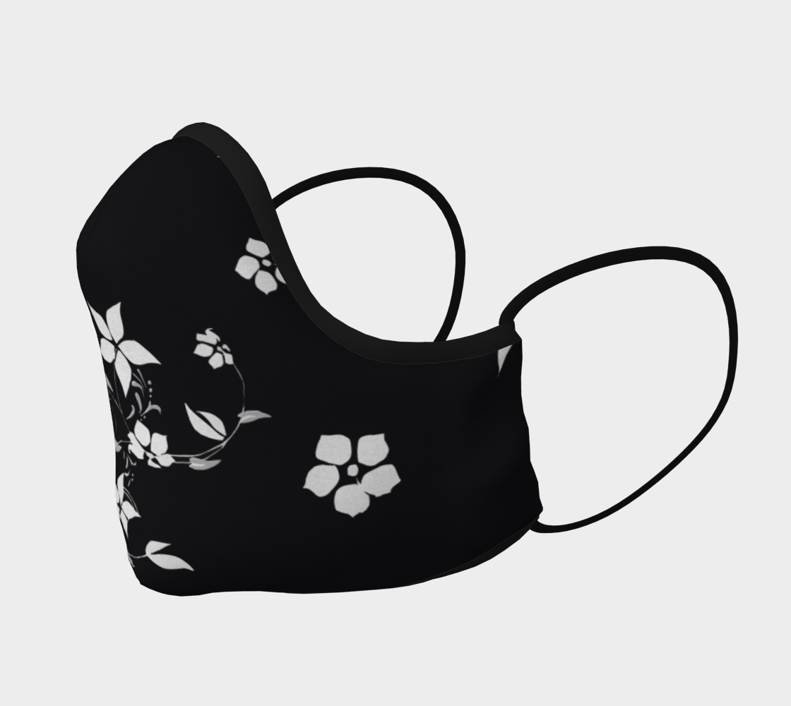 Face Mask White Flowers on Black, AOWSGD preview #2