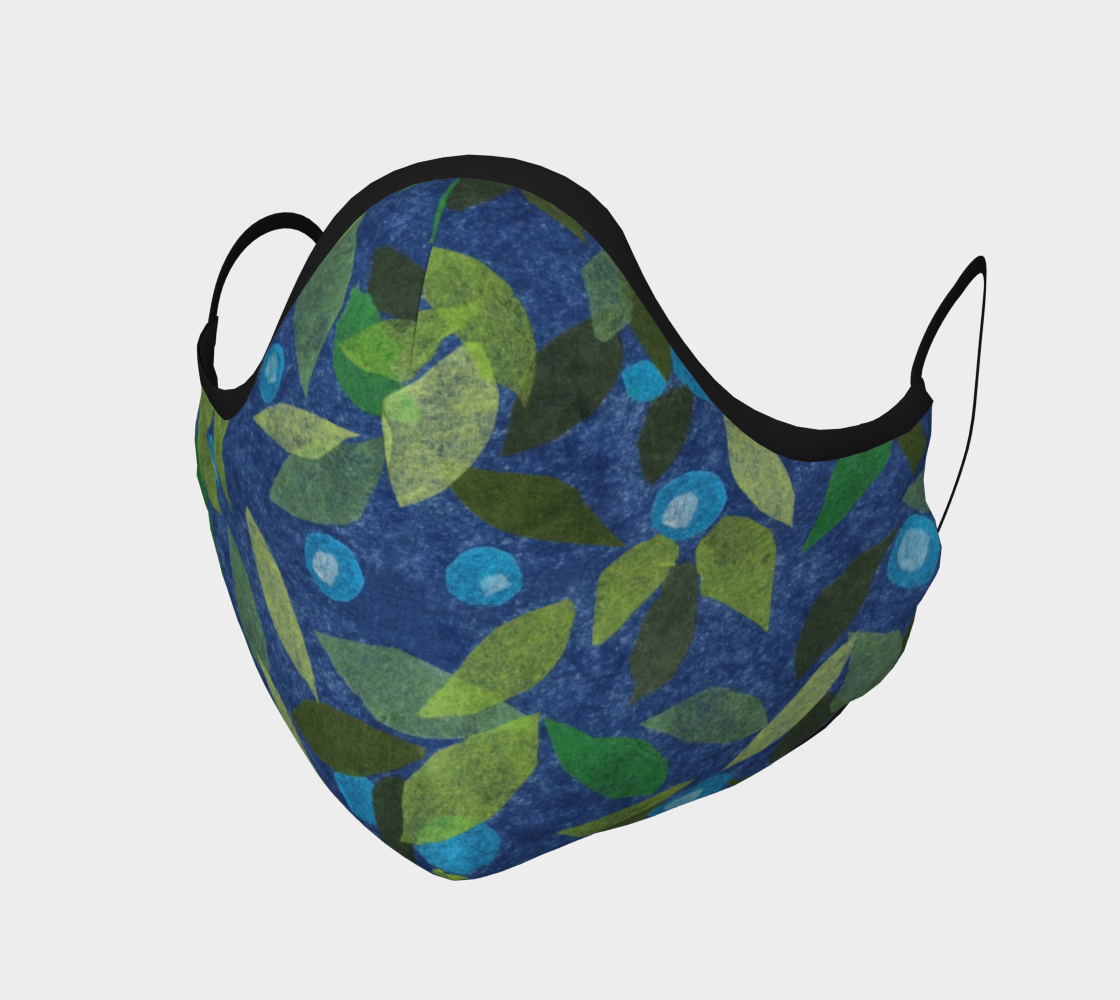 Aperçu de Blue Berries Green Leaves Papercut Pattern  Face Coverng Mask