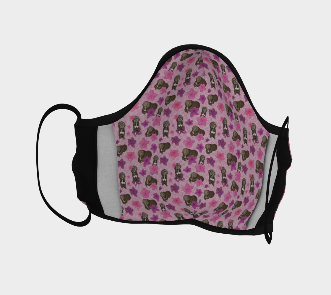 Fluffy Brown Dogs & Pink Azalea Floral Pattern preview #4