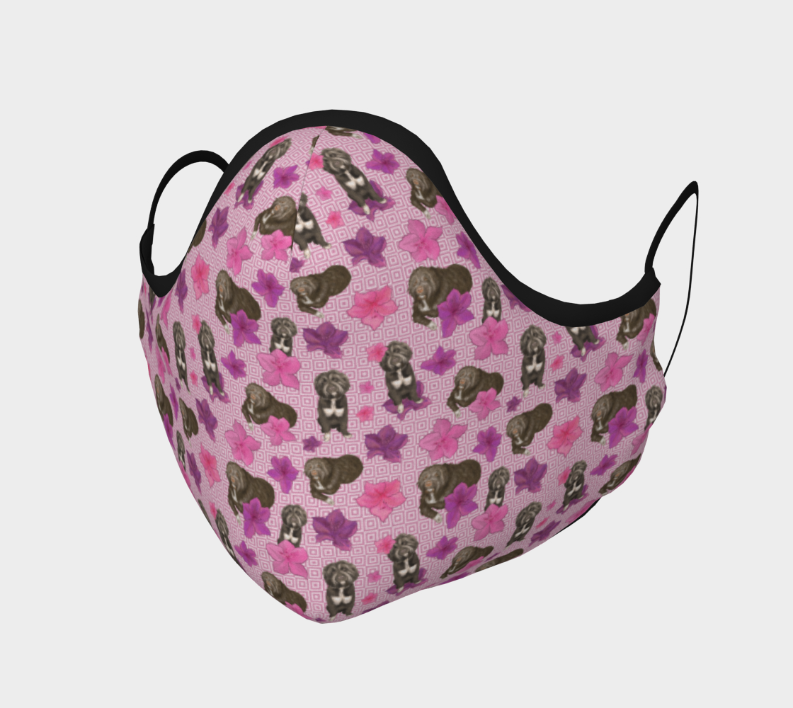 Fluffy Brown Dogs & Pink Azalea Floral Pattern 3D preview