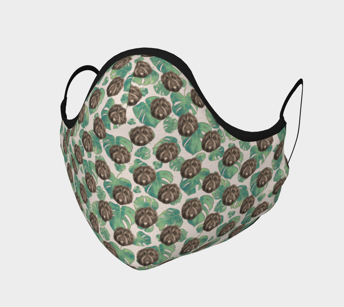 Vintage Tropical Monstera Leaf pattern with Fluffy Dogs preview #1