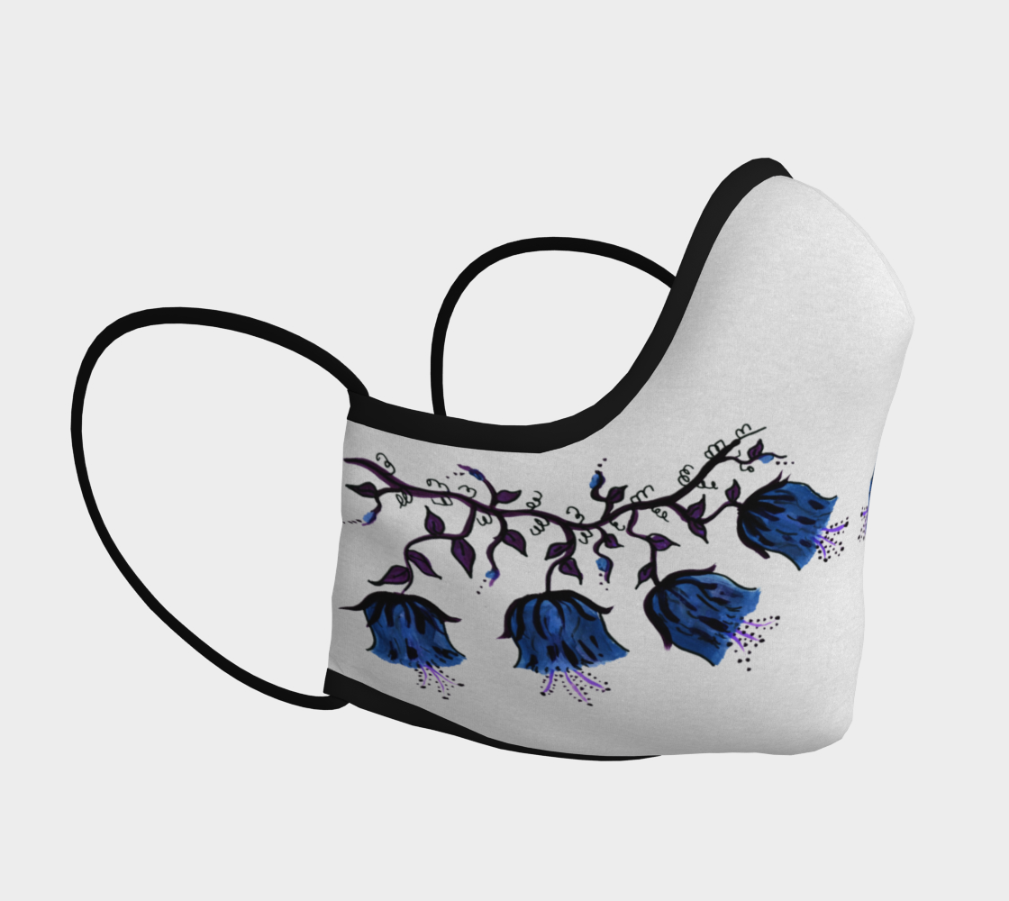 Face Mask Blue Canterbury Bells on Vine Flowers, AOWSGD thumbnail #4
