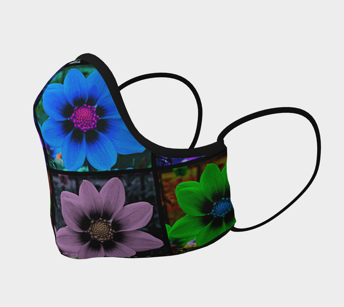Face Mask Cosmos Flower Pattern in Blue, Purple, Green, Pink, AOWSGD preview #2