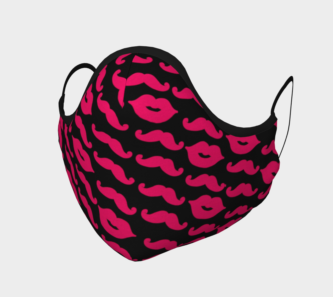 Aperçu de Face Mask Neon Pink Lips & Mustaches on Black, AOWSGD