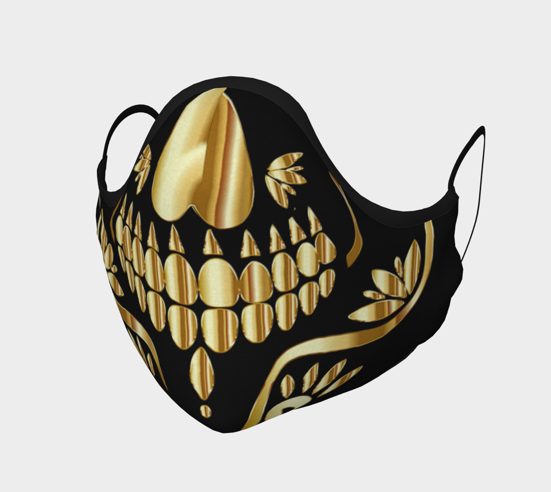Aperçu de  Face Mask Golden Sugar Skull on Black, AOWSGD