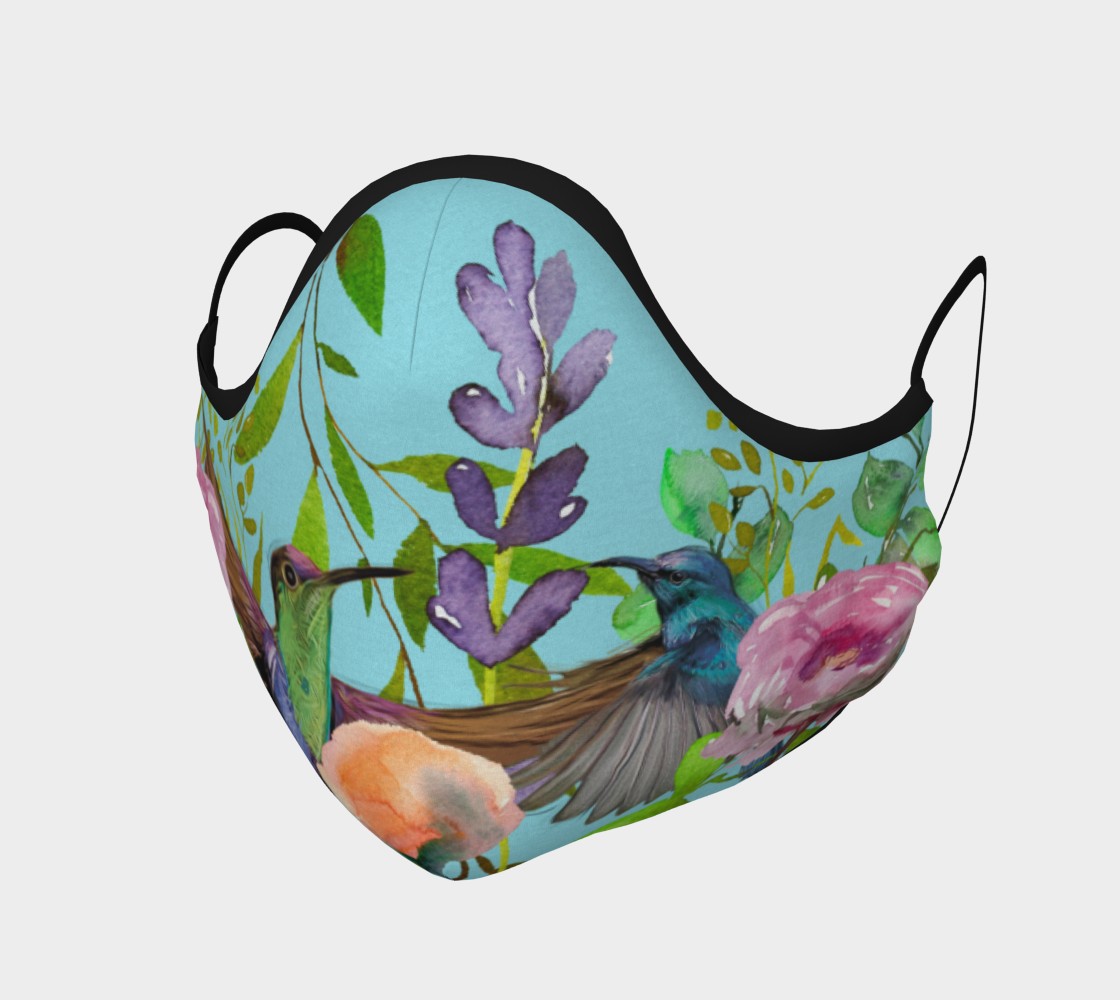 Hummingbirds and Flowers on Blue preview