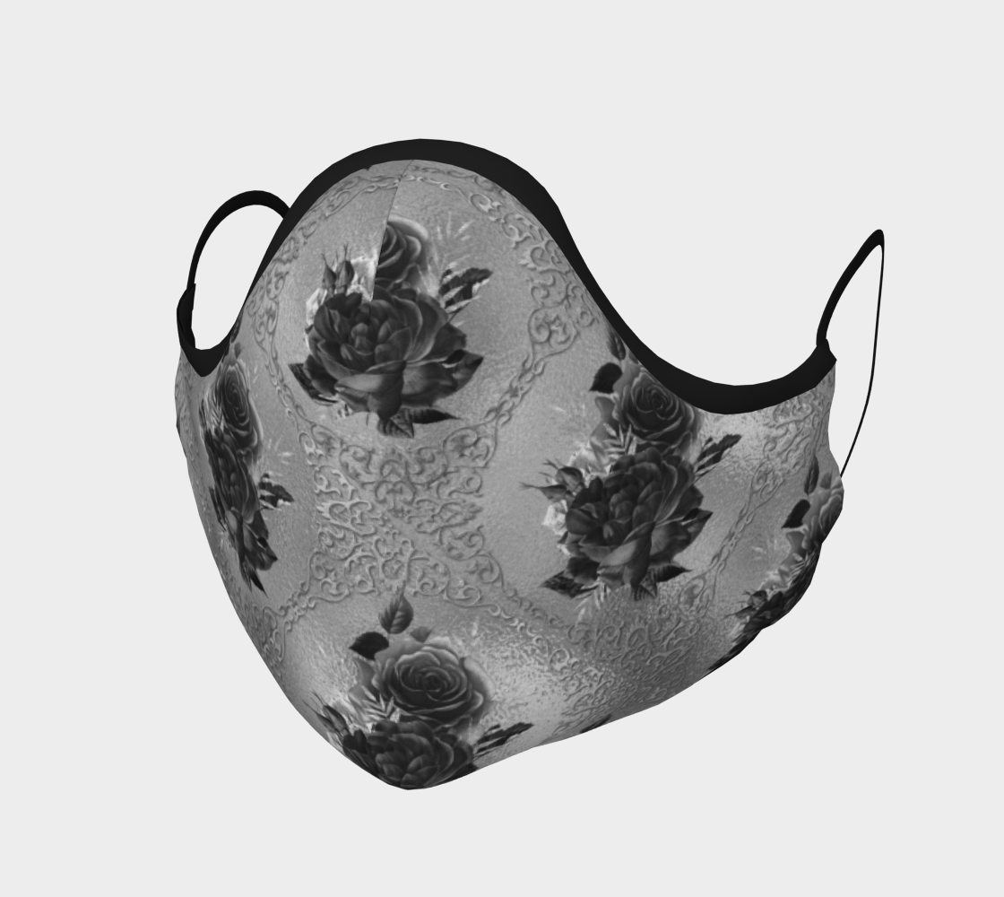 Black and white roses face mask preview #1