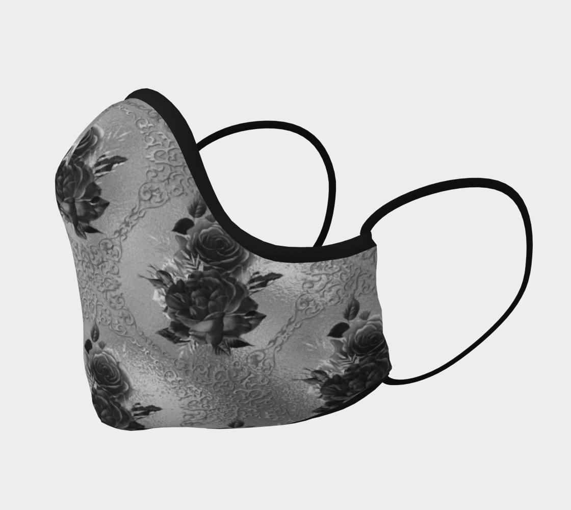 Black and white roses face mask preview #2