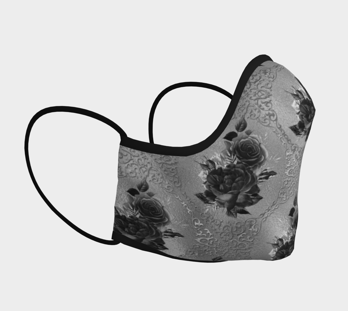 Black and white roses face mask preview #3