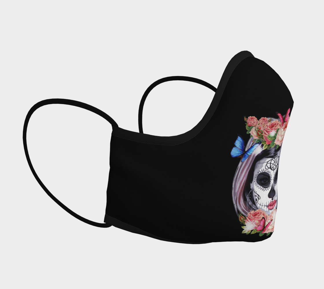 Fabric Mask Womens Sugar Skull & Mod Flowers Face Mask Pastel Goth Black Blue Pink Reuseable Washable Made in Canada preview #3