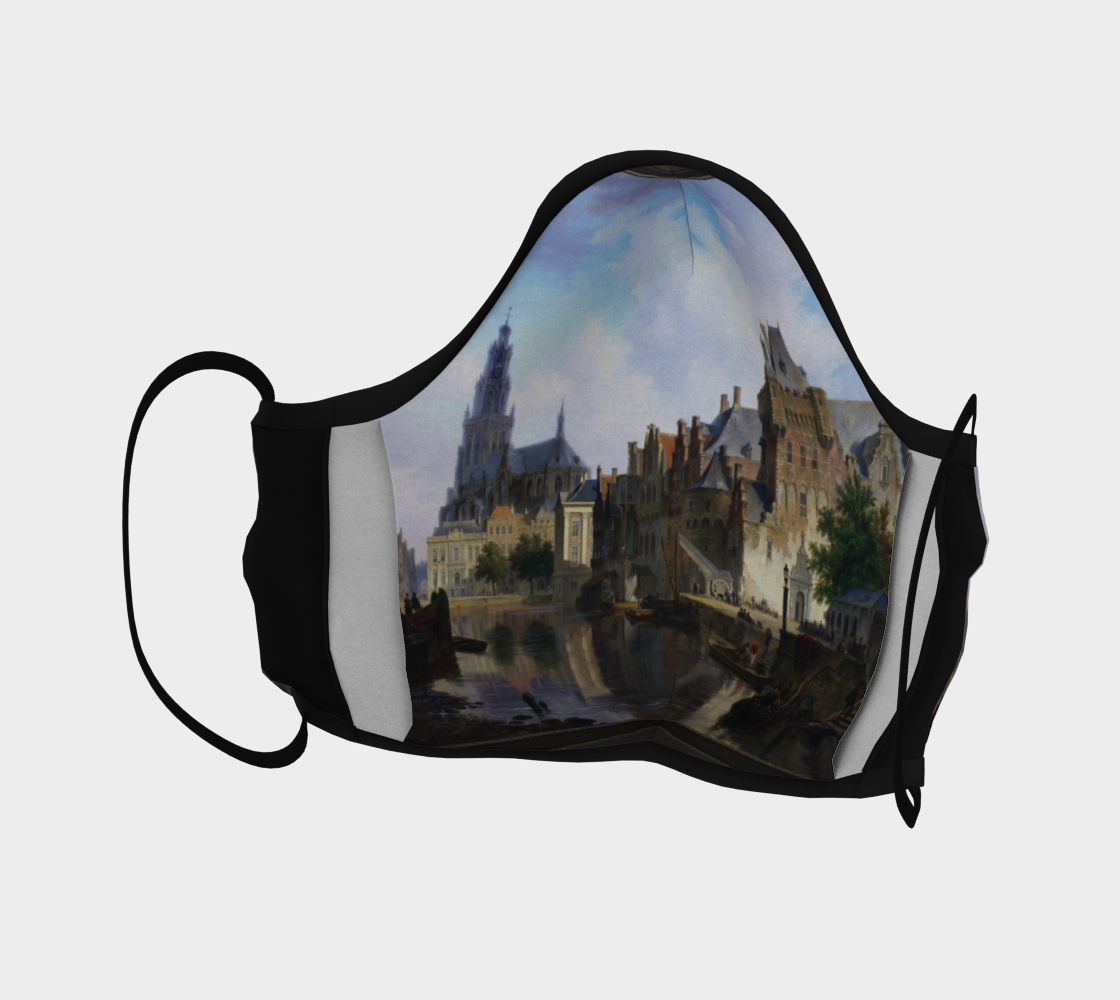 Fantasy Cityscape With The Mauritshuis by Bartholomeus van Hove Face Mask preview #4