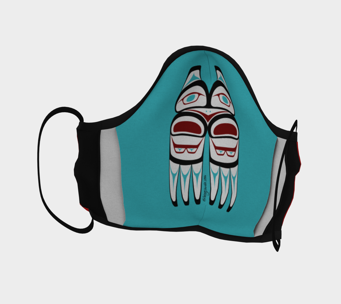 Warrior Totem Pacific Northwest Formline Face Mask Red Background Teal Inside preview #4