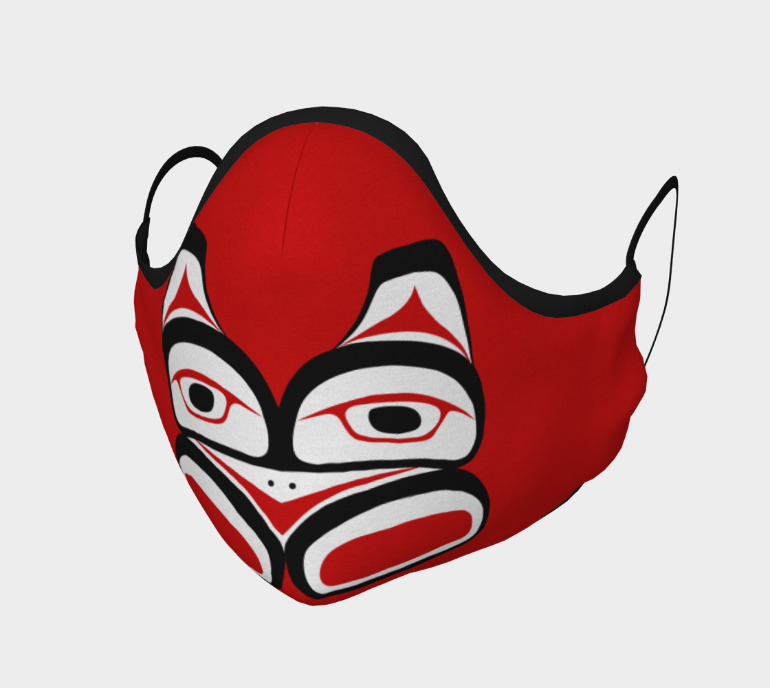 Warrior Totem Pacific Northwest Formline Face Mask Red Background Teal Inside preview #1