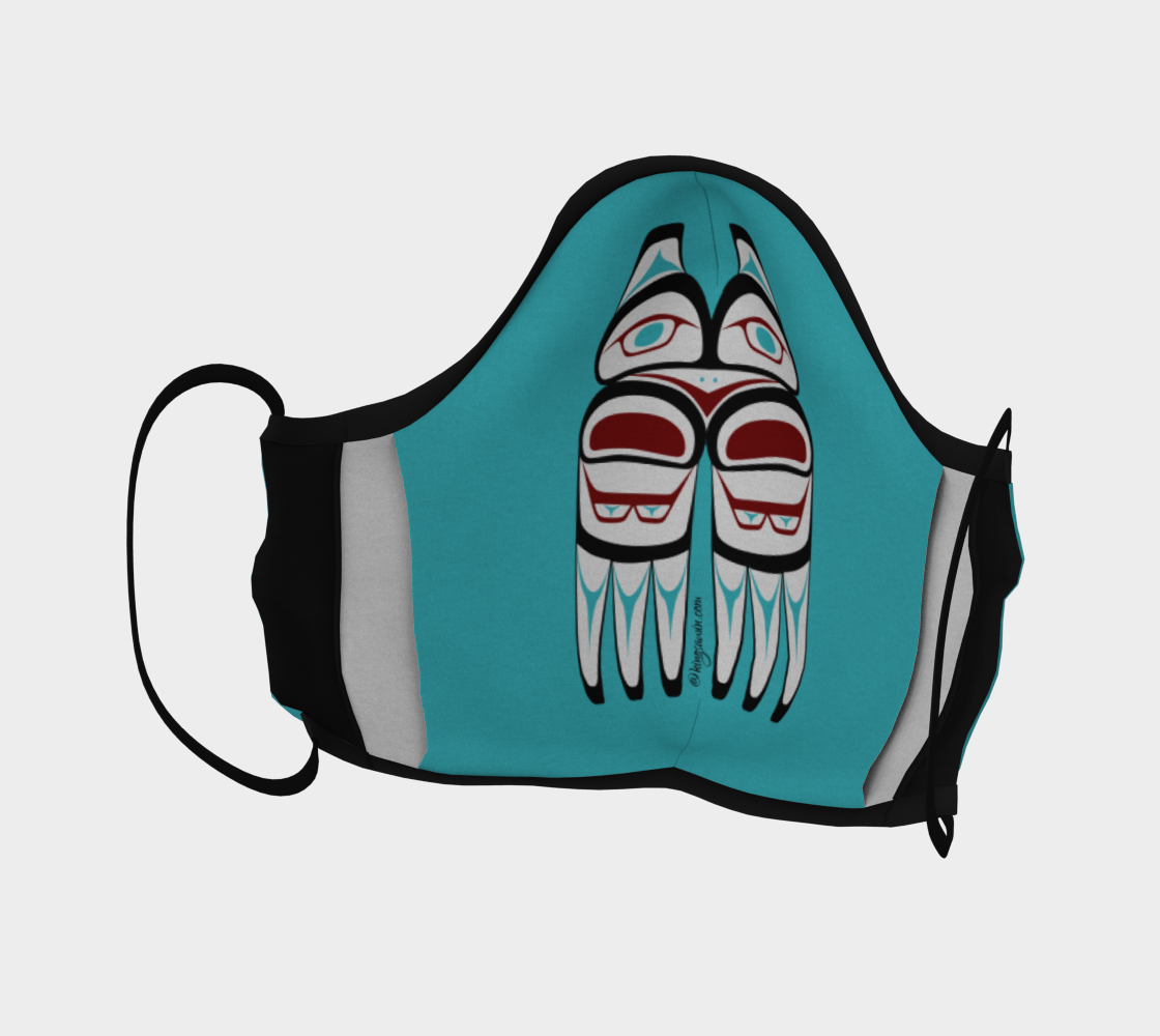 Warrior Totem Pacific Northwest Formline Face Mask Teal Background With Teal Inside Designs preview #4