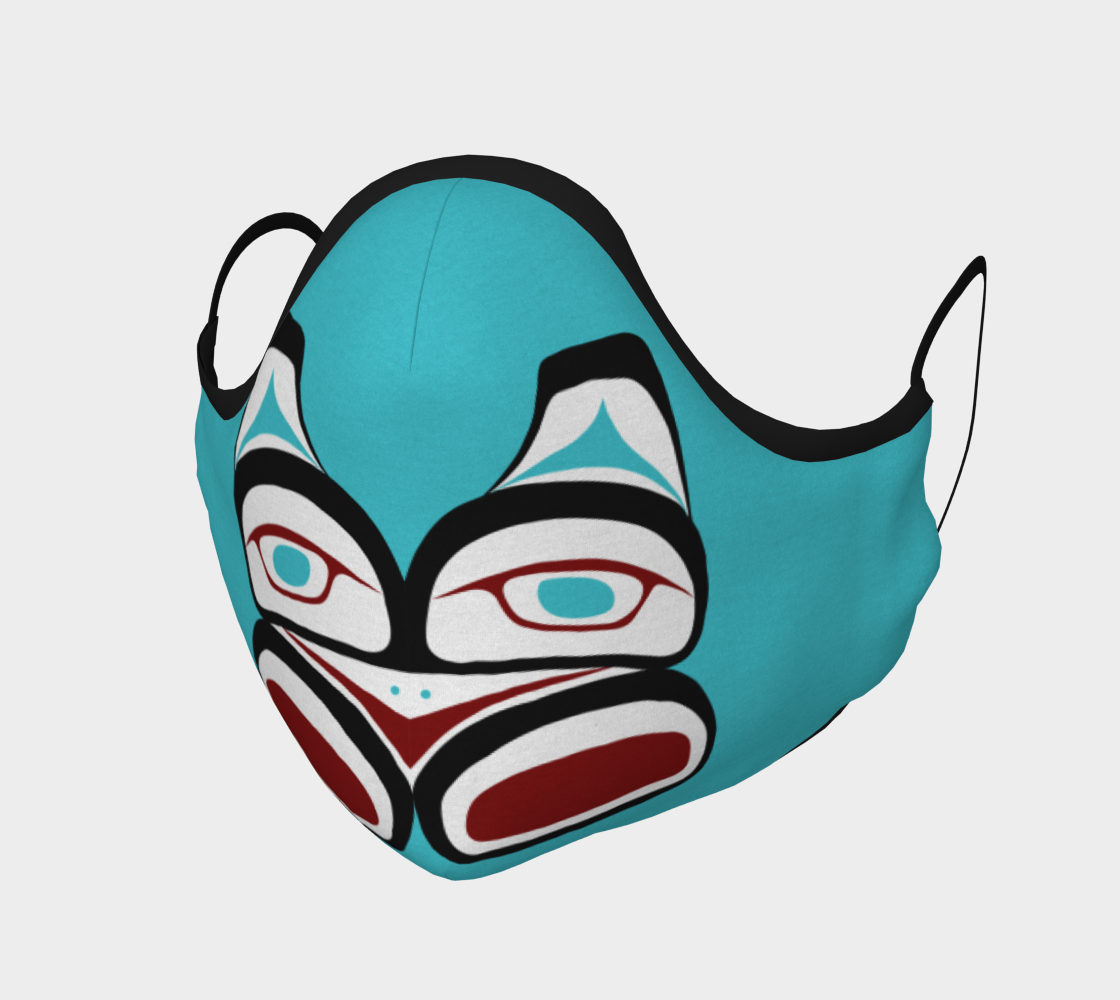 Warrior Totem Pacific Northwest Formline Face Mask Teal Background With Teal Inside Designs preview #1