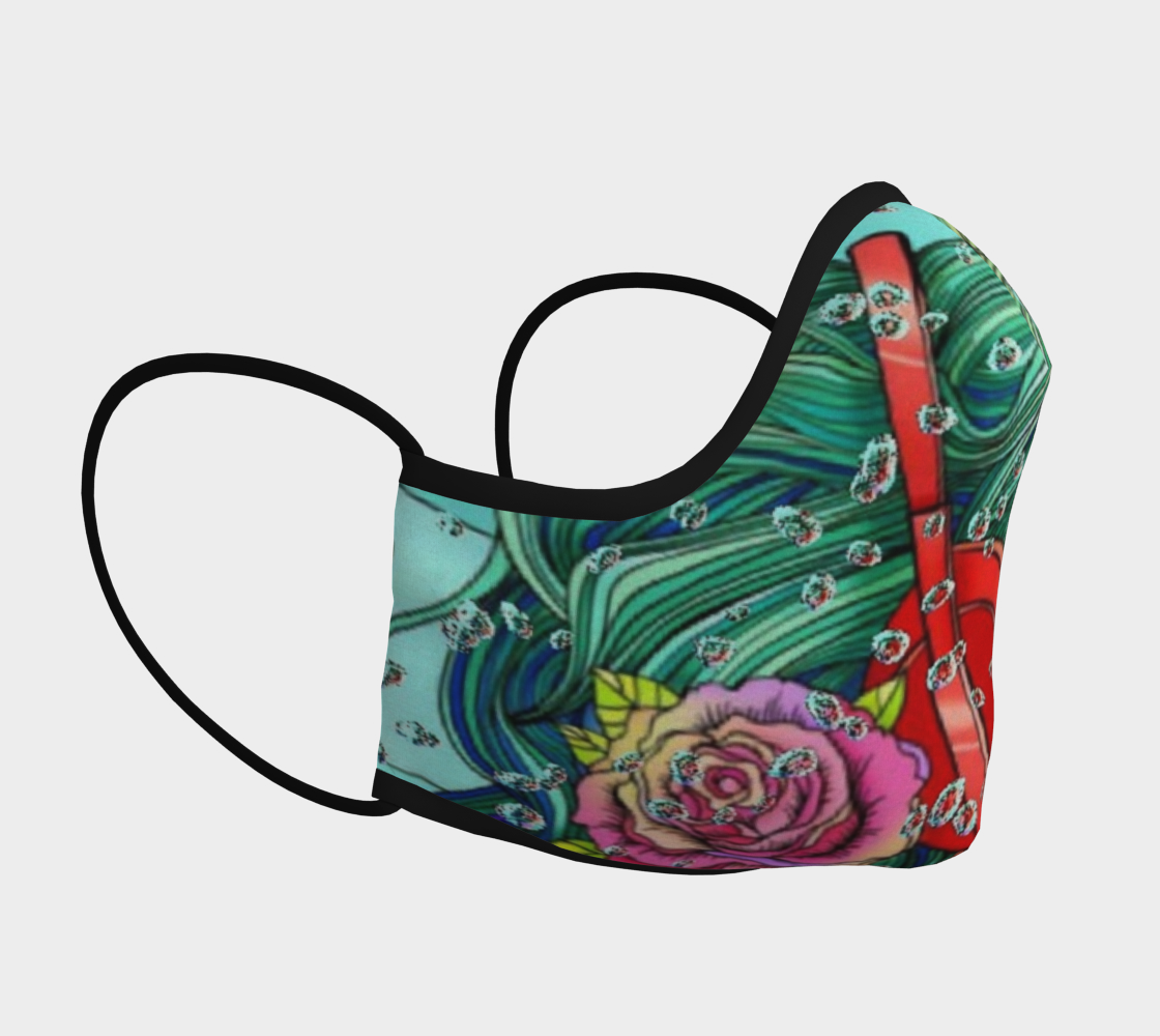 A girl with headphones enjoys beautiful music. Mask with flowers preview #3