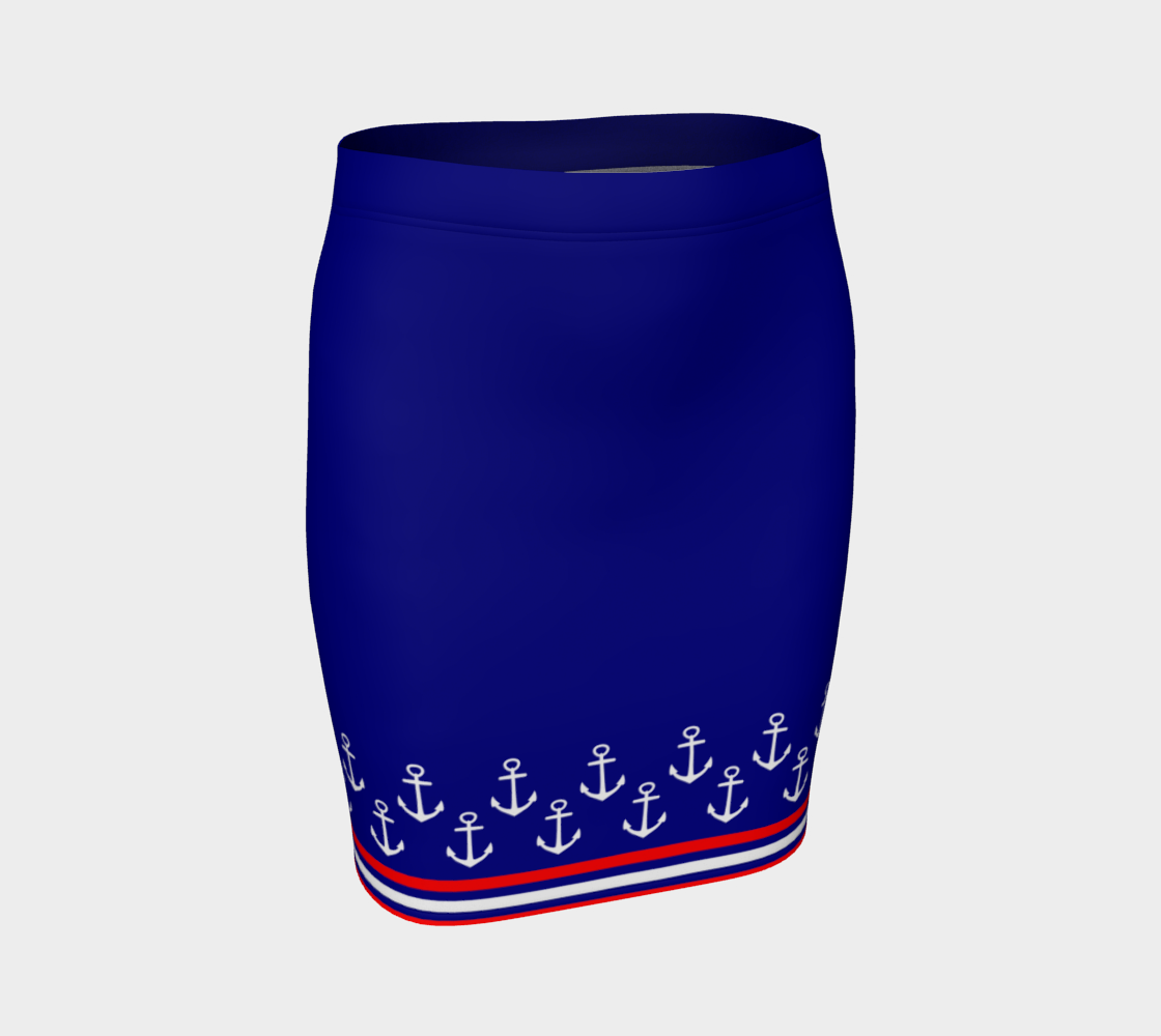 Blue and Red Nautical Stripe Anchor Fitted Skirt preview #1